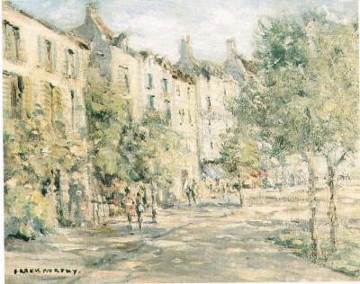 Sample artwork by Frank Murphy (1925 - 1974), known for paintings of landscape and structures along rivers, city buildings - View similar artists and auction records